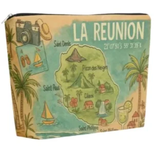 pochette Île de la réunion, impression double face, 23,5 x 17,5 x 6 cm