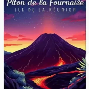 affiche décorative piton de la fournaise, Île de la réunion, poster volcanique, 40 x 60 cm (sans cadre)
